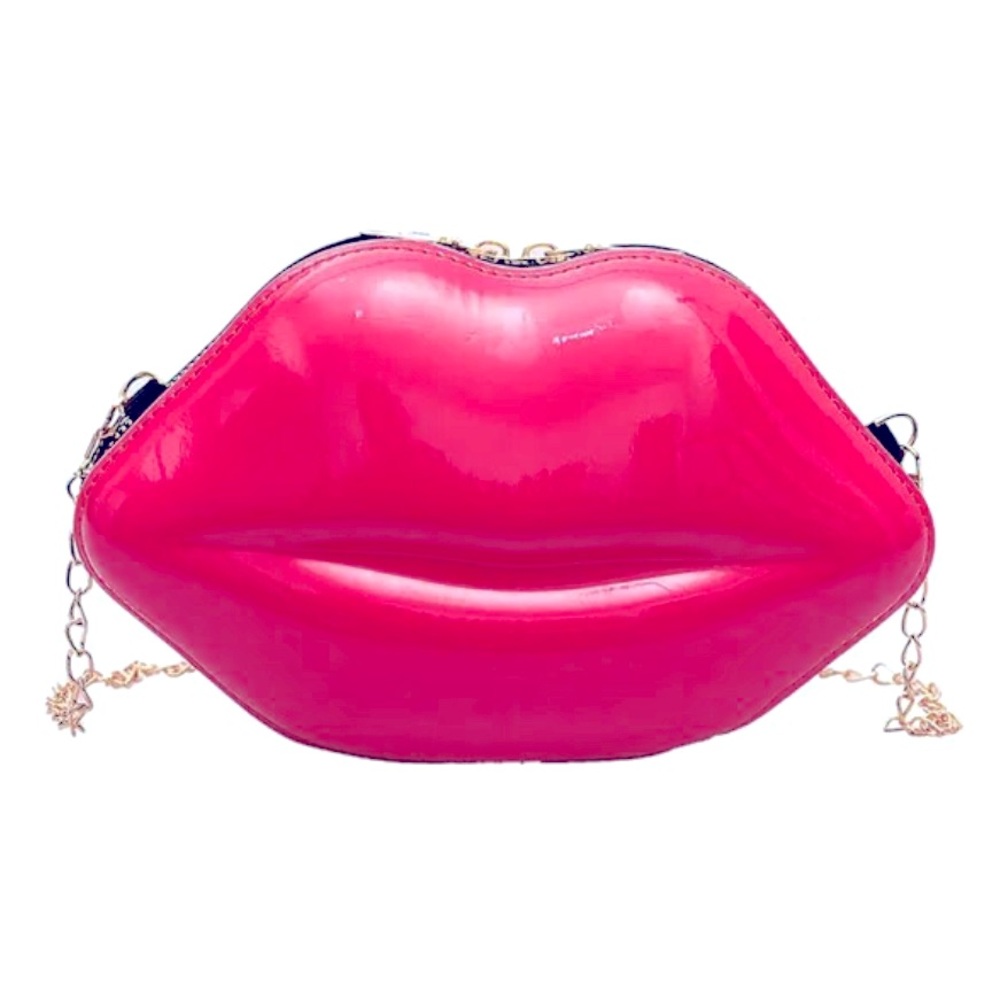 Hot lips purse super cute lip shaped clutch or shoulder bag in Hot Pink.